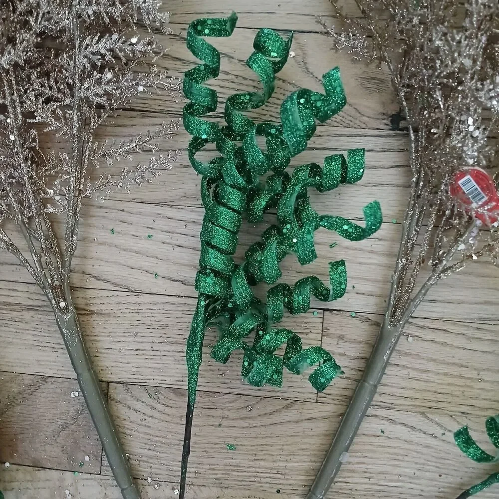 Hobby Lobby Large Christmas Holiday Floral Decor Pine Leaf Gold-Glitter Plastic